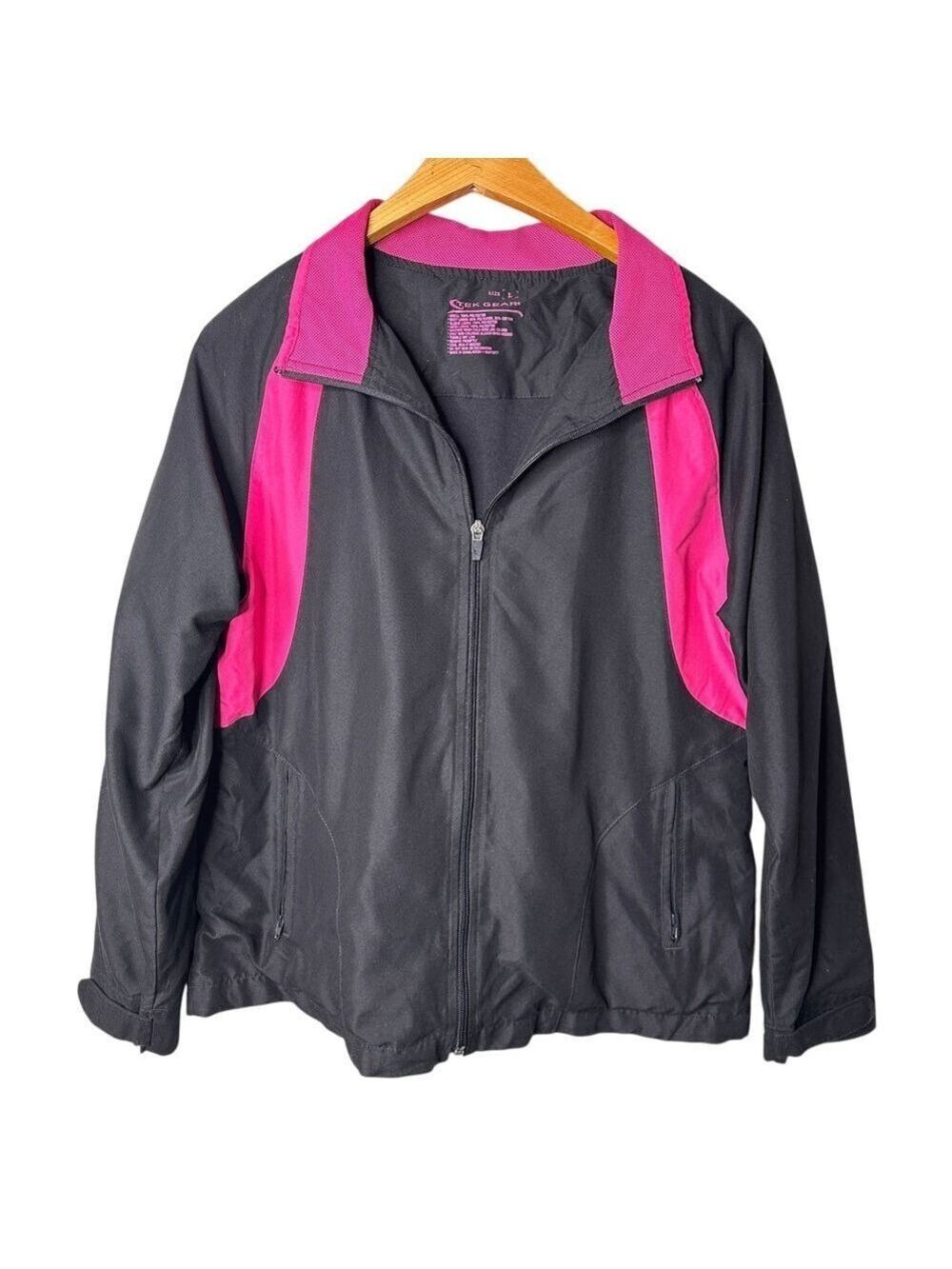 Tek Gear Pink Black Full Zip Jacket Women's L Active Lightweight Layer